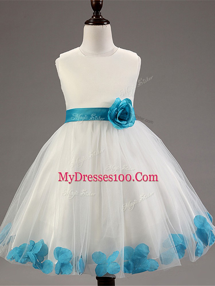 Customized Knee Length White Kids Formal Wear Scoop Sleeveless Zipper