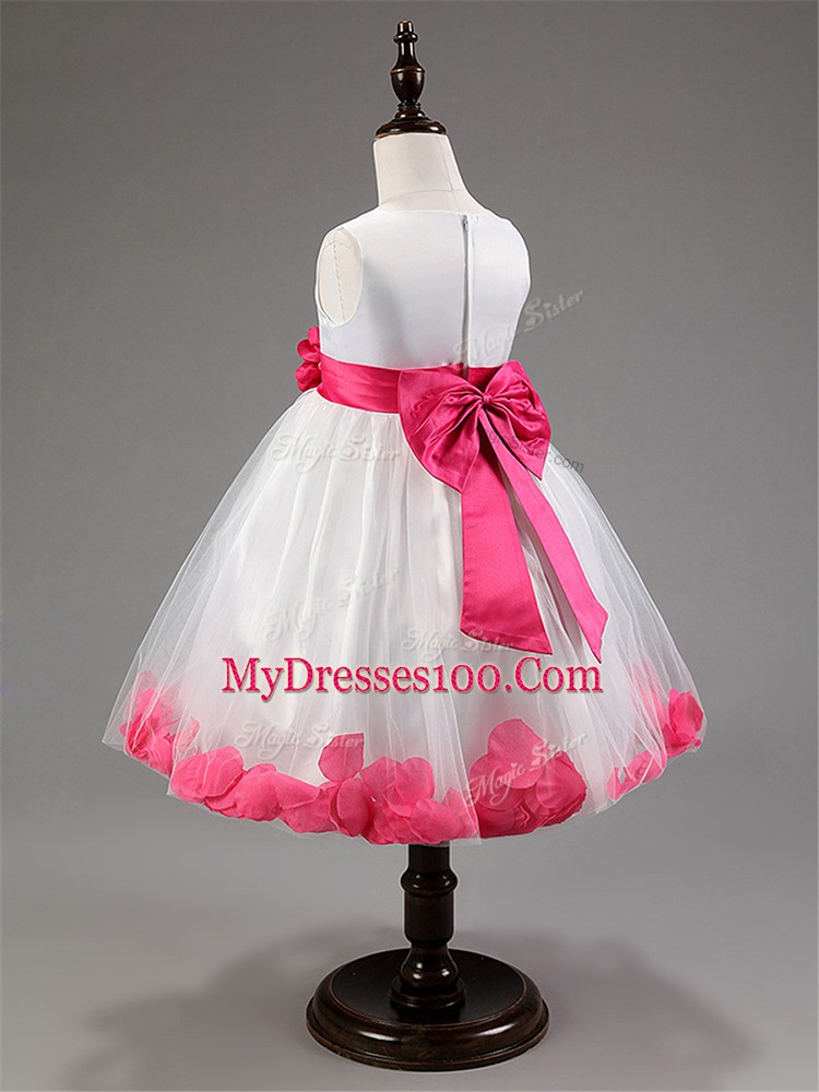 Customized Knee Length White Kids Formal Wear Scoop Sleeveless Zipper
