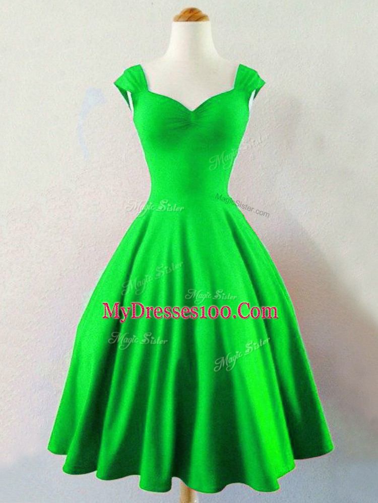 Straps Sleeveless Damas Dress Knee Length Ruching Taffeta