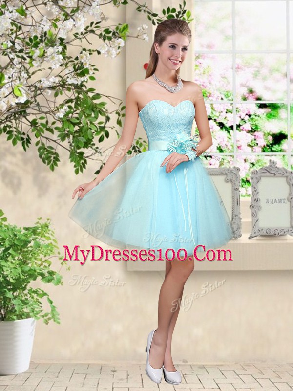Sweetheart Sleeveless Tulle Bridesmaid Dress Lace and Belt Lace Up