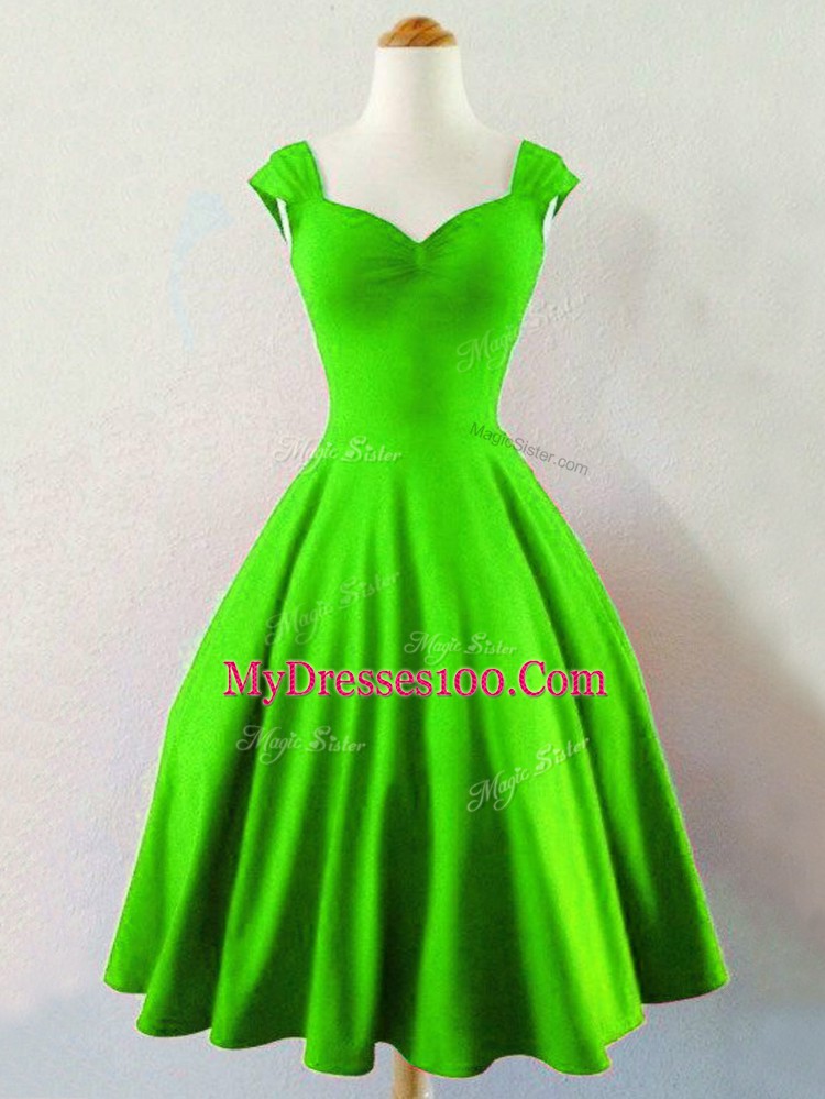 Lace Up Straps Ruching Wedding Guest Dresses Taffeta Sleeveless