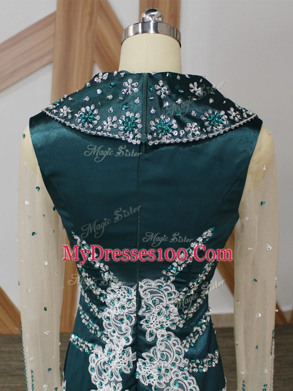 Luxurious Long Sleeves Brush Train Zipper Beading and Lace and Appliques Mother Of The Bride Dress