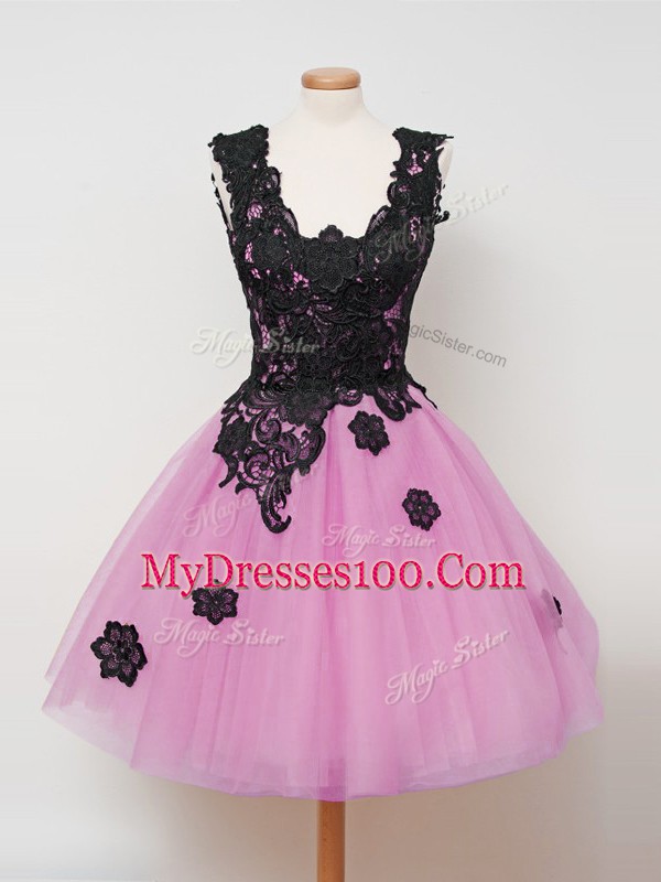 Hot Sale Lilac Straps Neckline Lace Damas Dress Sleeveless Zipper