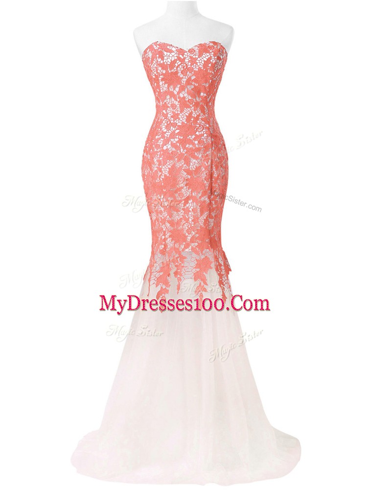 Lace and Appliques Evening Dress White Lace Up Sleeveless Floor Length