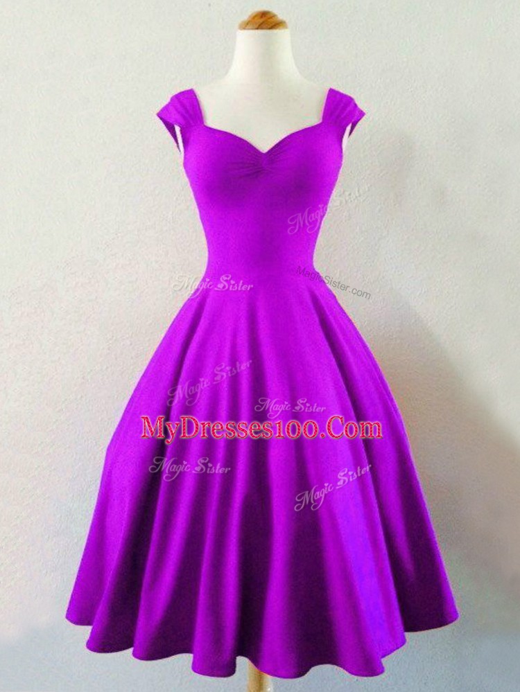 Ideal Eggplant Purple Sleeveless Taffeta Lace Up Wedding Party Dress for Prom and Party and Wedding Party