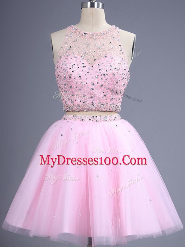 Fitting Scoop Sleeveless Tulle Wedding Party Dress Beading and Lace Zipper