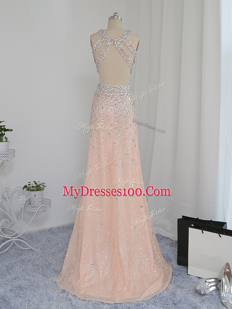 Peach V-neck Backless Beading Casual Dresses Sleeveless