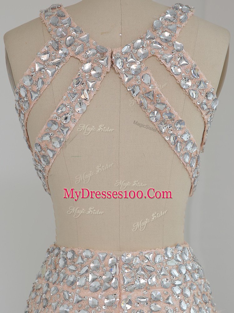 Peach V-neck Backless Beading Casual Dresses Sleeveless