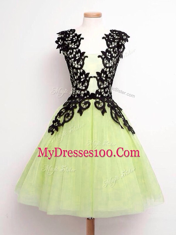 Free and Easy Tulle Sleeveless Knee Length Wedding Party Dress and Lace