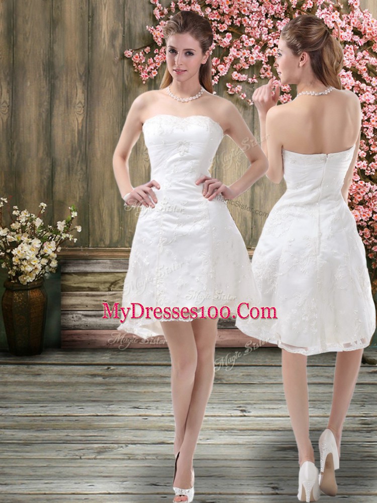 Sleeveless Zipper Mini Length Embroidery Bridal Gown