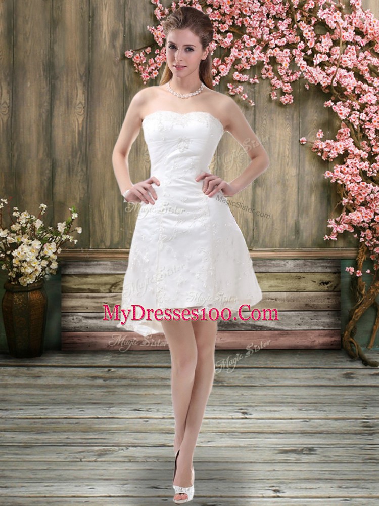 Sleeveless Zipper Mini Length Embroidery Bridal Gown