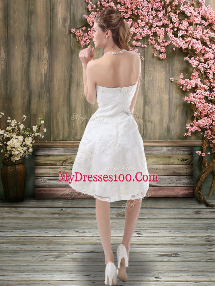 Sleeveless Zipper Mini Length Embroidery Bridal Gown