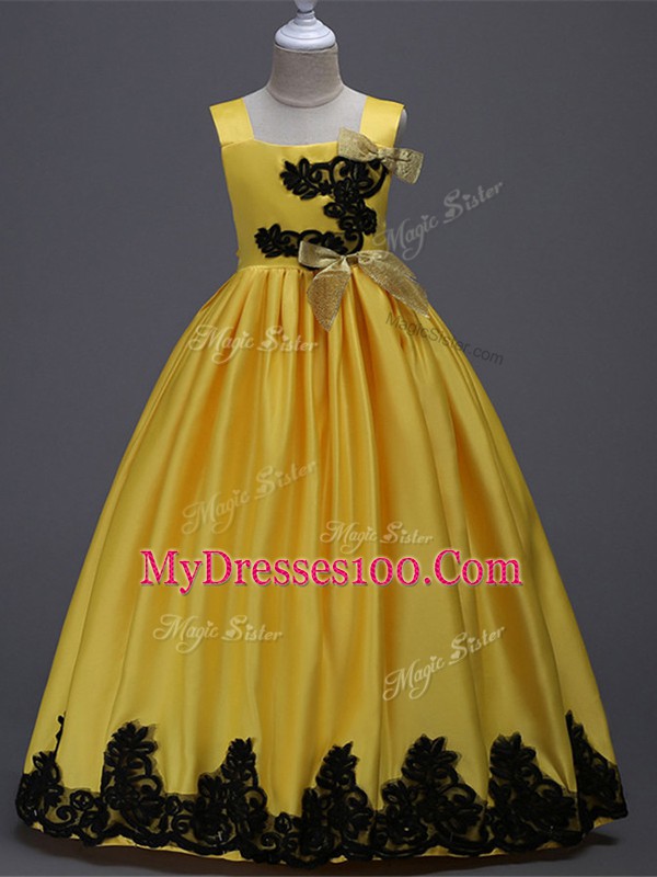 Floor Length Yellow Flower Girl Dresses Square Sleeveless Zipper