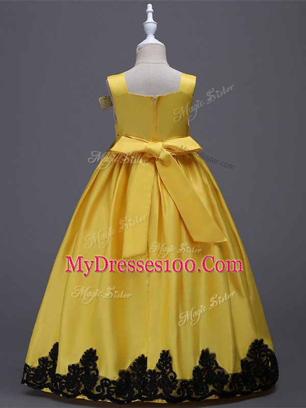 Floor Length Yellow Flower Girl Dresses Square Sleeveless Zipper