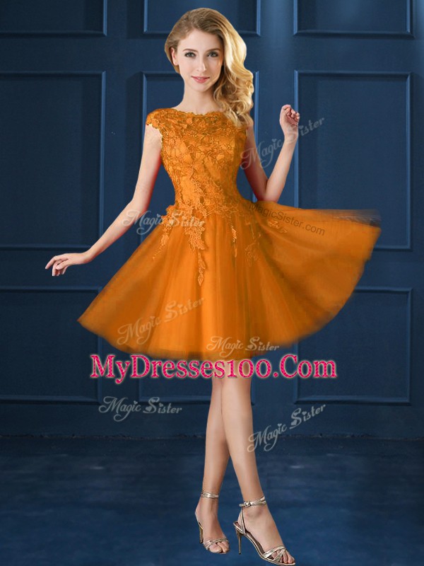 Cap Sleeves Lace Up Knee Length Lace and Belt Dama Dress for Quinceanera