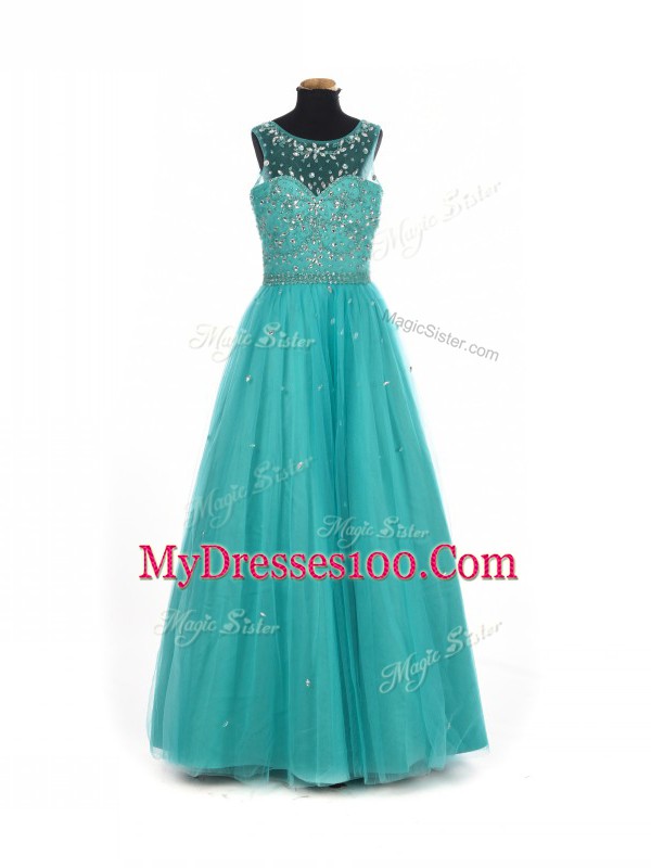 Enchanting Tulle Sleeveless Floor Length Girls Pageant Dresses and Beading