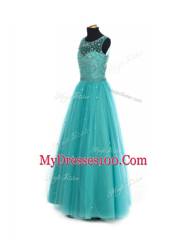Enchanting Tulle Sleeveless Floor Length Girls Pageant Dresses and Beading