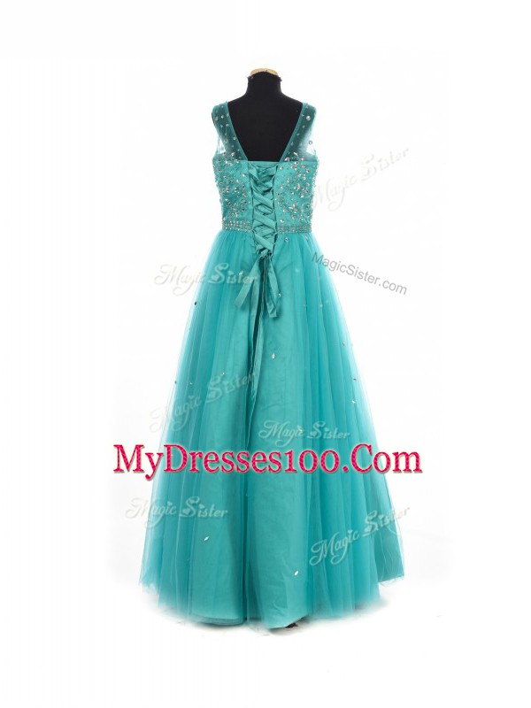 Enchanting Tulle Sleeveless Floor Length Girls Pageant Dresses and Beading