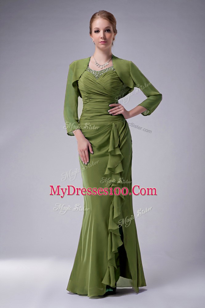 Colorful Sleeveless Floor Length Beading Zipper Mother of the Bride Dress with Olive Green