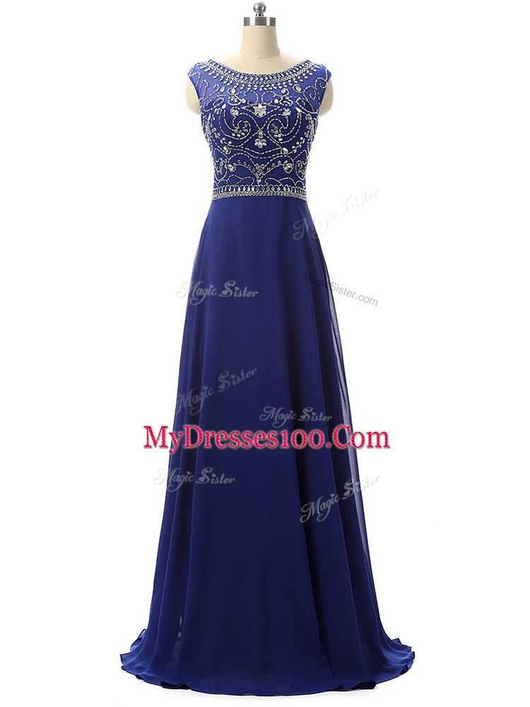 Floor Length Empire Sleeveless Royal Blue Prom Dress Zipper