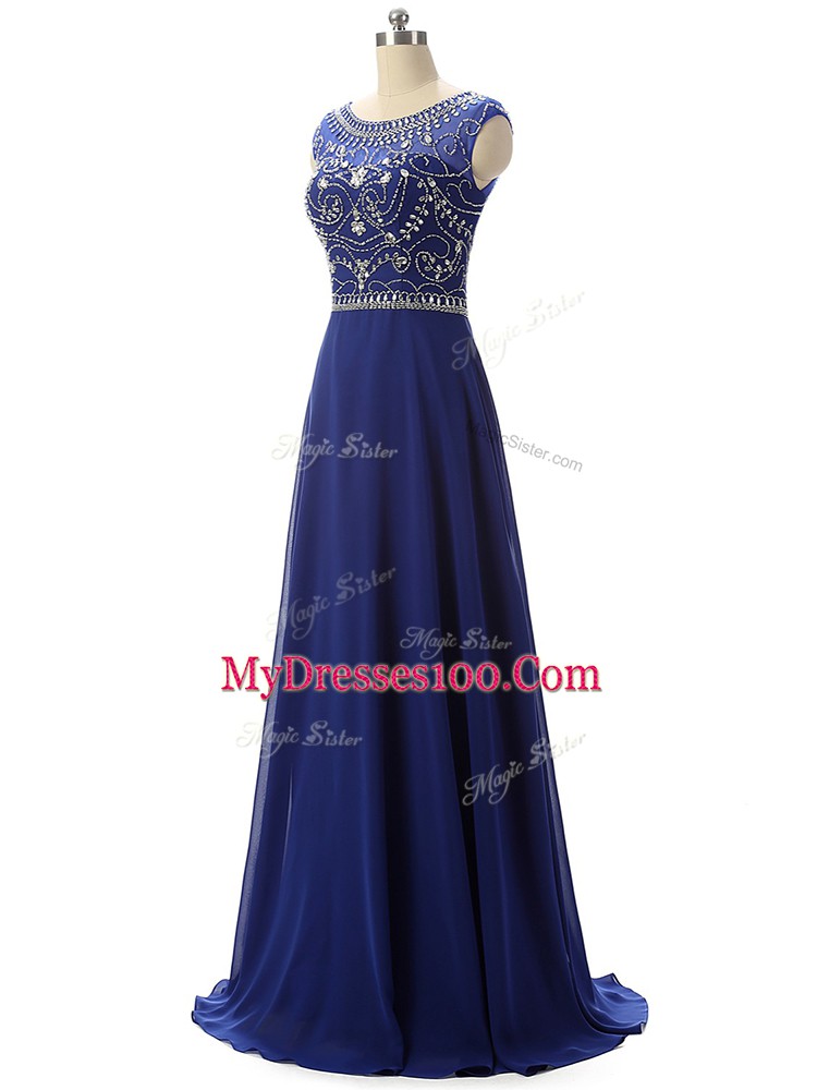 Floor Length Empire Sleeveless Royal Blue Prom Dress Zipper