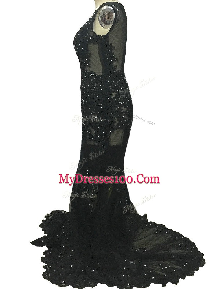 Black Mermaid Beading and Lace and Appliques Mother of Bride Dresses Side Zipper Tulle Sleeveless