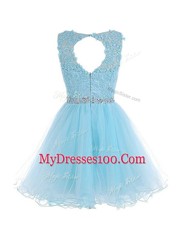 Burgundy A-line Organza Scoop Sleeveless Beading and Lace and Appliques Mini Length Zipper Club Wear