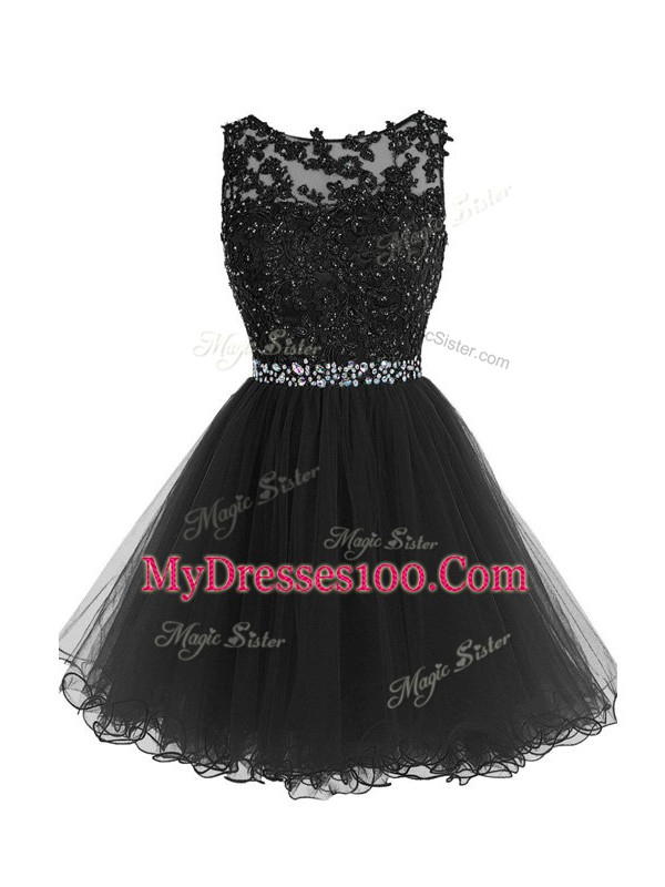 Burgundy A-line Organza Scoop Sleeveless Beading and Lace and Appliques Mini Length Zipper Club Wear