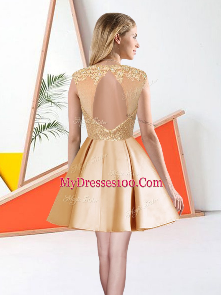 High Class Lavender Bateau Neckline Beading and Lace and Sequins Bridesmaid Gown Sleeveless Backless