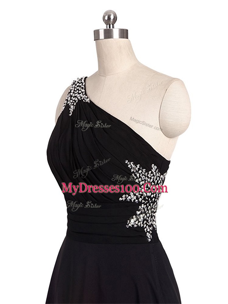 Sleeveless Brush Train Lace Up Beading and Ruching Prom Dress