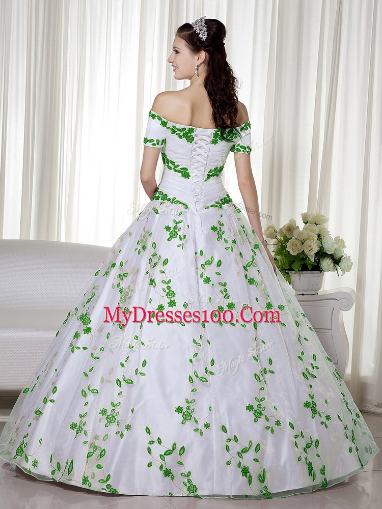 Fancy Organza Short Sleeves Floor Length Sweet 16 Dresses and Embroidery