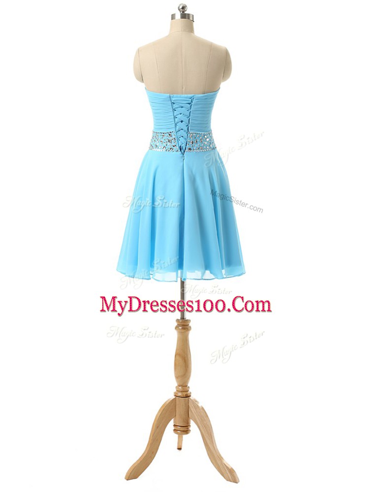 Sophisticated Mini Length Empire Sleeveless Baby Blue Lace Up