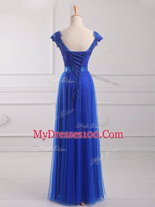 Pretty Short Sleeves Beading and Lace and Appliques and Belt Lace Up Custom Made