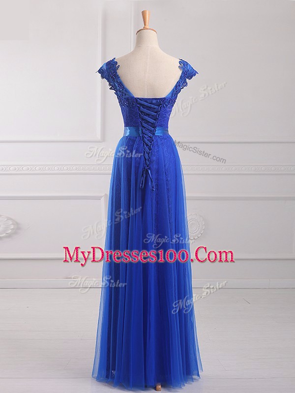 Pretty Short Sleeves Beading and Lace and Appliques and Belt Lace Up Custom Made