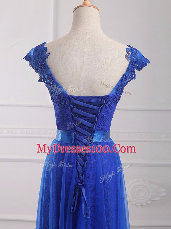Pretty Short Sleeves Beading and Lace and Appliques and Belt Lace Up Custom Made