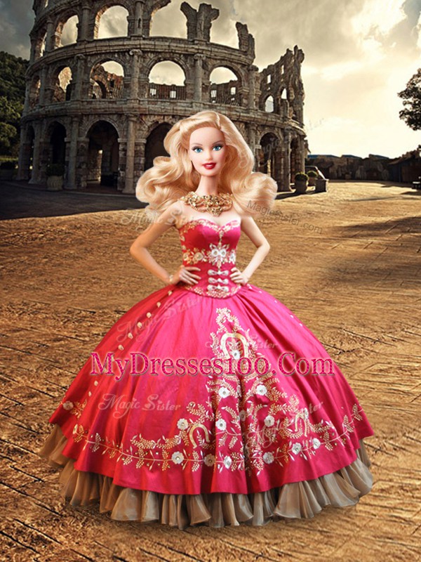 Beautiful Hot Pink Ball Gowns Taffeta Sweetheart Sleeveless Beading and Embroidery Floor Length Lace Up Quinceanera Gowns