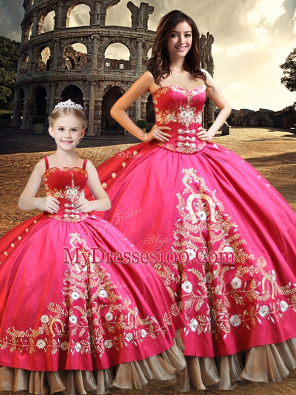 Beautiful Hot Pink Ball Gowns Taffeta Sweetheart Sleeveless Beading and Embroidery Floor Length Lace Up Quinceanera Gowns