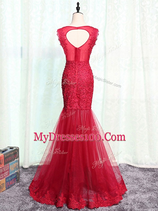 Lace and Appliques Mother Of The Bride Dress Red Zipper Sleeveless Floor Length