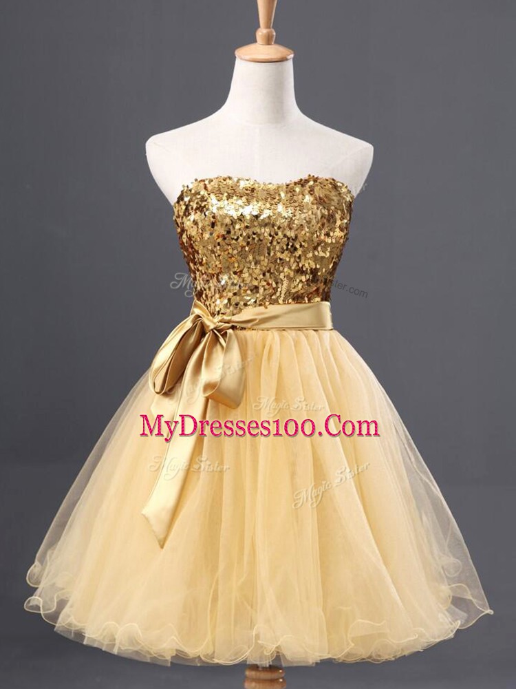 Mini Length Zipper Prom Gown Gold for Prom and Party with Sequins
