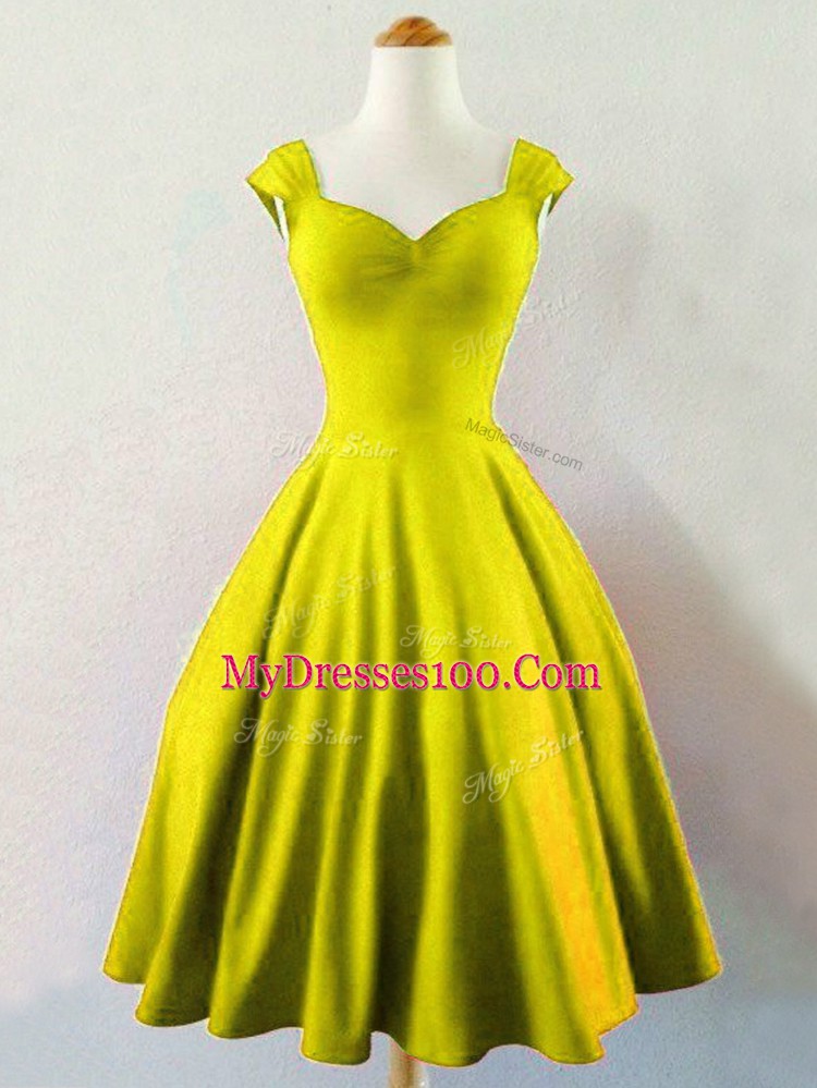 Fancy Knee Length A-line Sleeveless Olive Green Dama Dress for Quinceanera Lace Up
