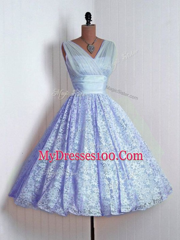 Inexpensive V-neck Sleeveless Lace Bridesmaid Dress Lace Lace Up