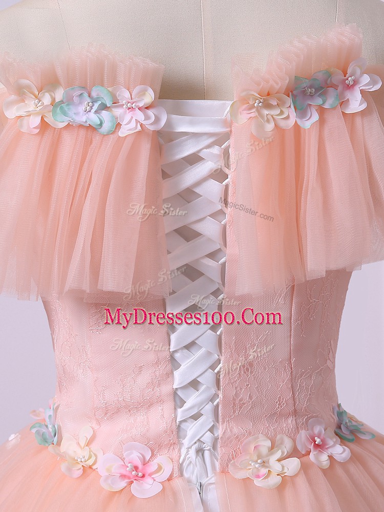 Exceptional Tulle Short Sleeves Floor Length Sweet 16 Dress and Lace and Appliques