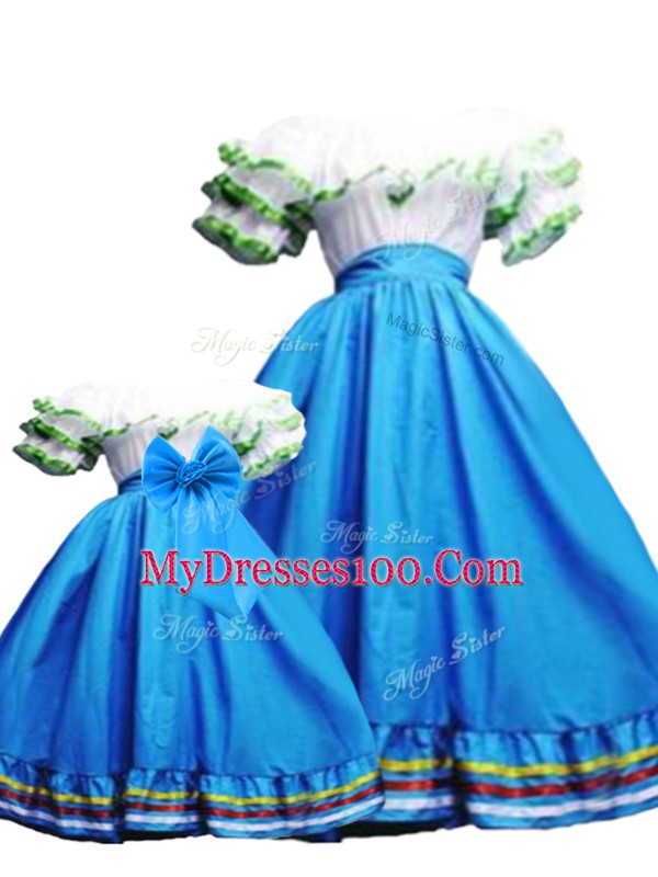 Baby Blue Taffeta Lace Up Quinceanera Dress Sleeveless Floor Length Ruffled Layers