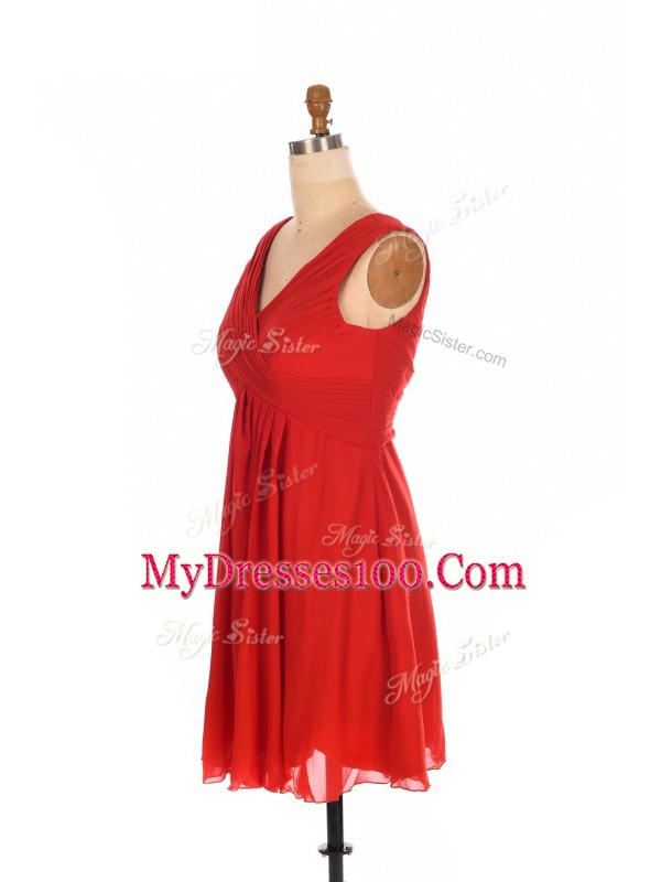 Fancy Red Sleeveless Mini Length Ruching Zipper Damas Dress