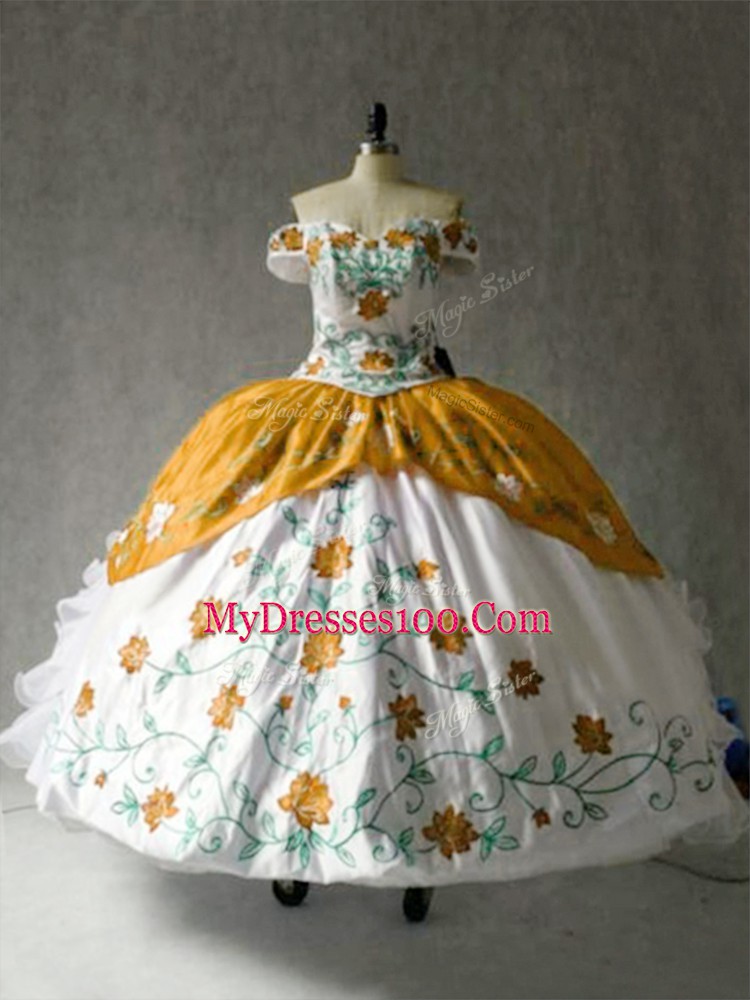 Fitting Multi-color Organza and Taffeta Lace Up Sweet 16 Dresses Cap Sleeves Floor Length Embroidery and Ruffles