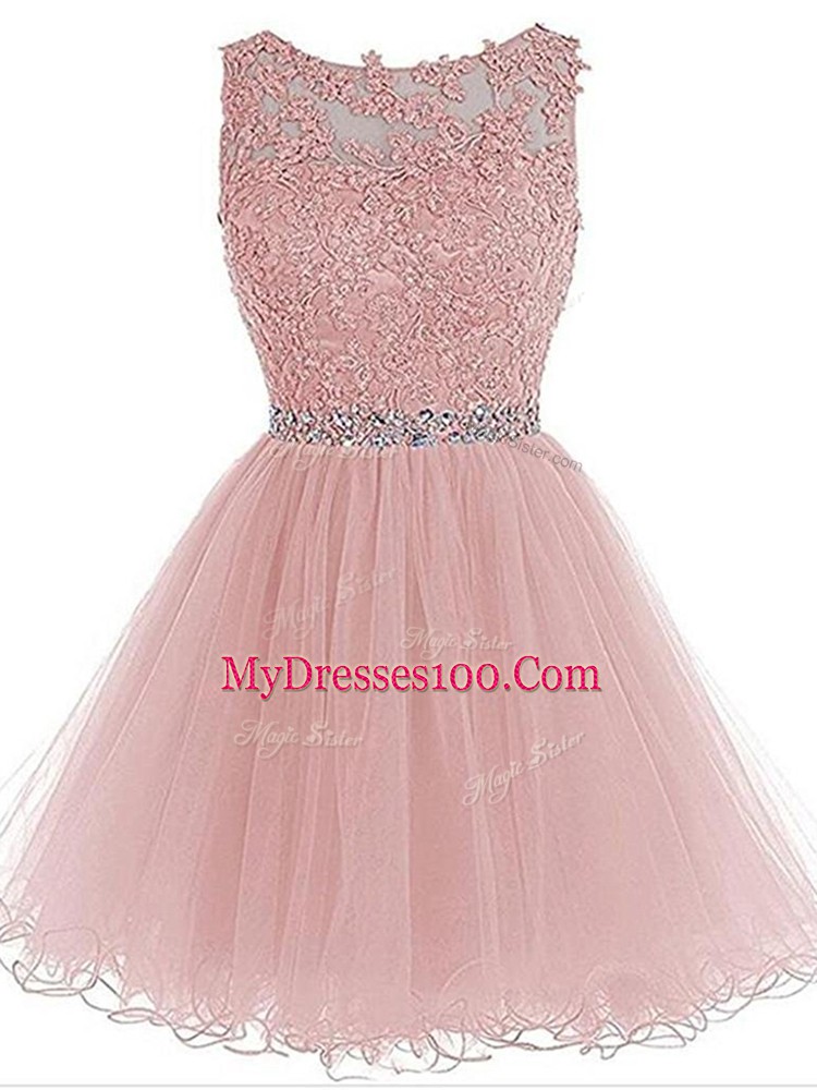 A-line Cocktail Dress Pink Scoop Organza Sleeveless Mini Length Zipper