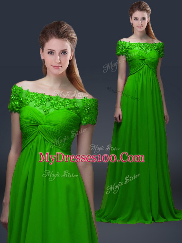 Top Selling Short Sleeves Chiffon Lace Up Mother Of The Bride Dress for Prom and Party