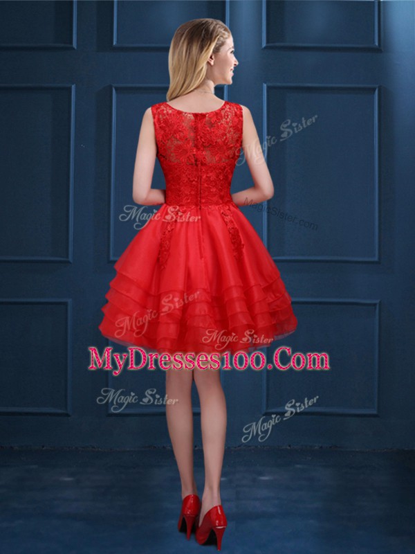 Tulle Zipper Scoop Sleeveless Knee Length Wedding Guest Dresses Lace and Ruffled Layers