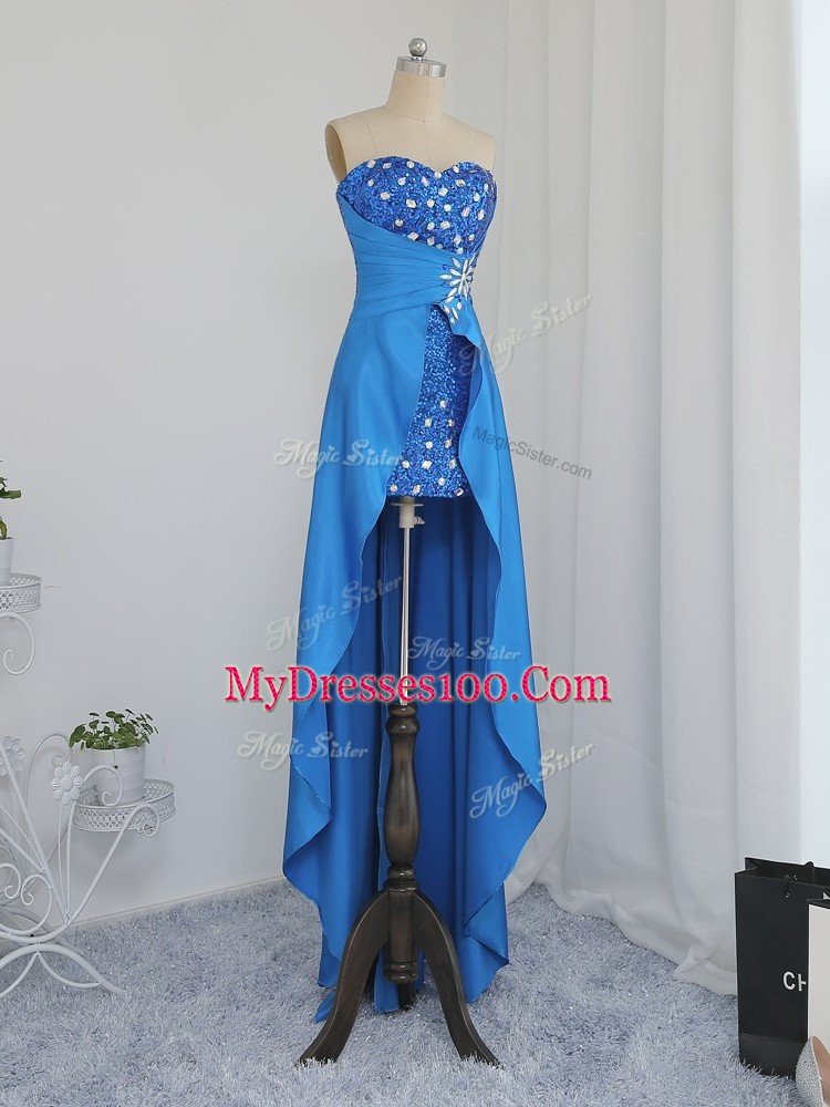 Dazzling Blue Sleeveless Beading High Low