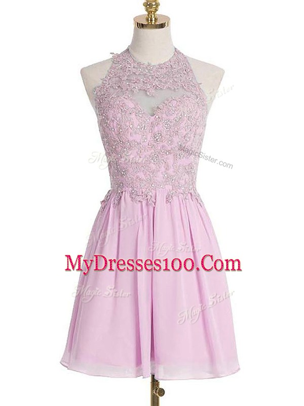 Trendy Halter Top Sleeveless Chiffon Vestidos de Damas Appliques Lace Up
